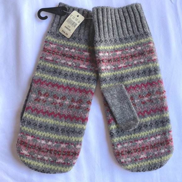 New Eddie Bauer Lambswool Fair Isle Mittens - Picture 2 of 2